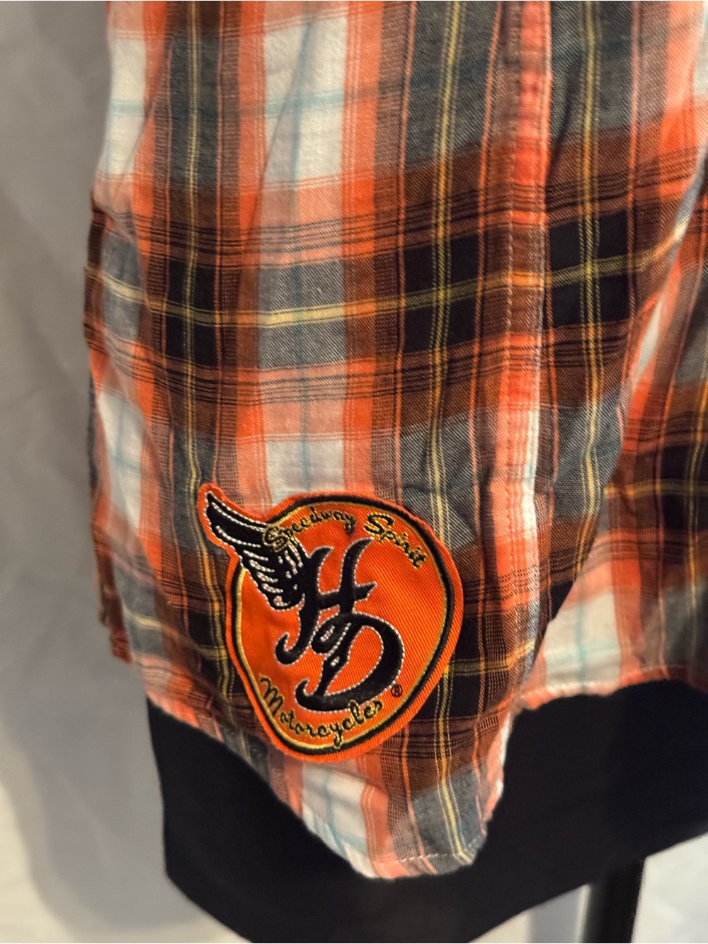 Harley Davidson Sexy Strapless Orange Plaid Tie-Front Top - Picture 2 of 6